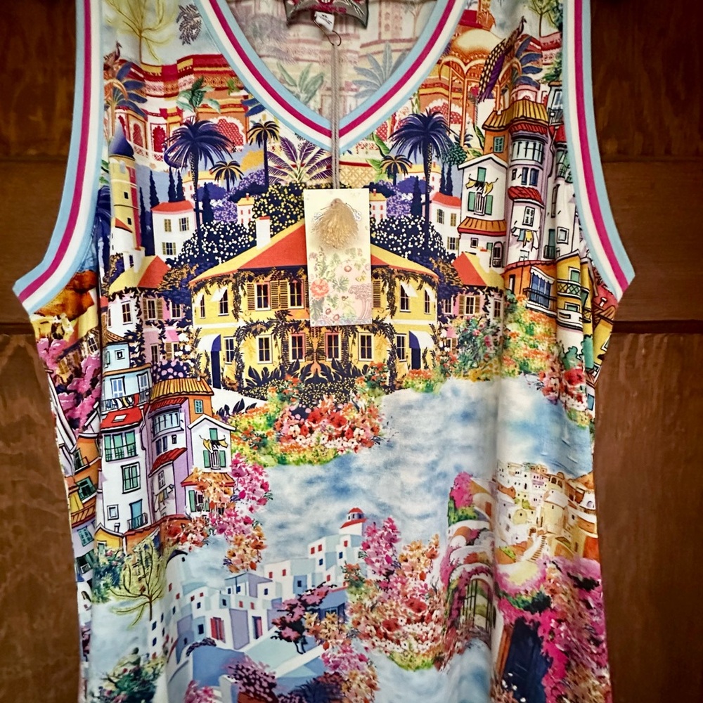 Colorful Santorini Print Fabric Tank